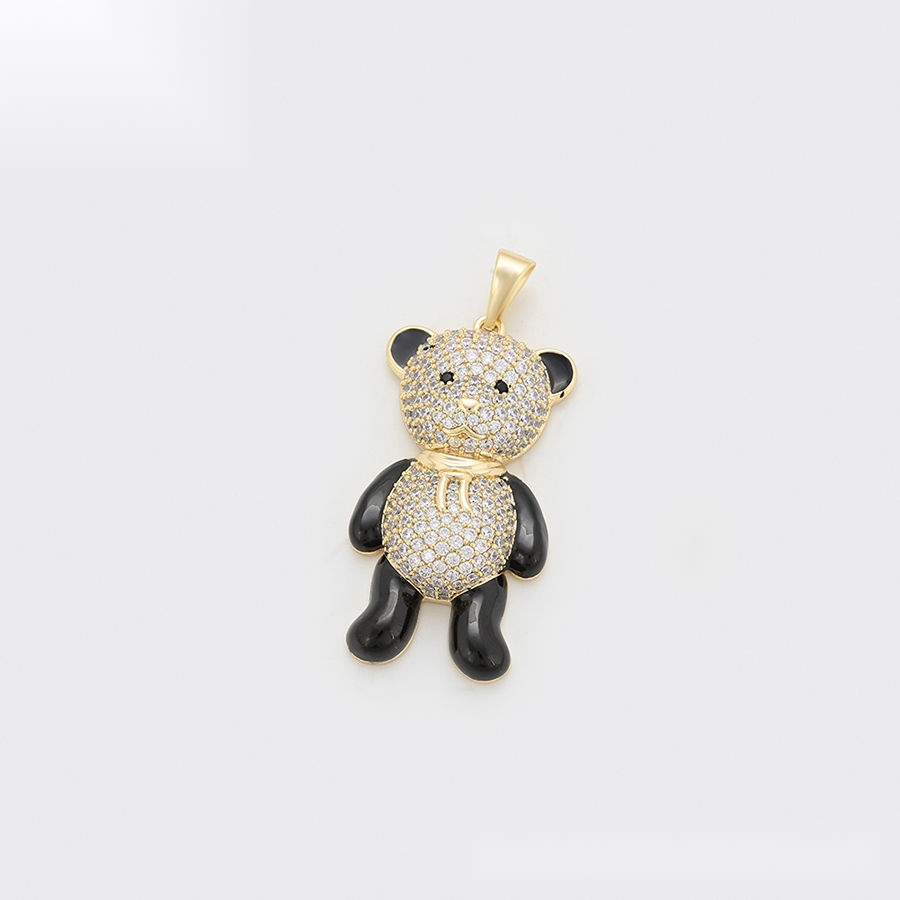 Teddy Bear Jewellery Set with Gold Crystal Pendant & Rose Gold Earrings
