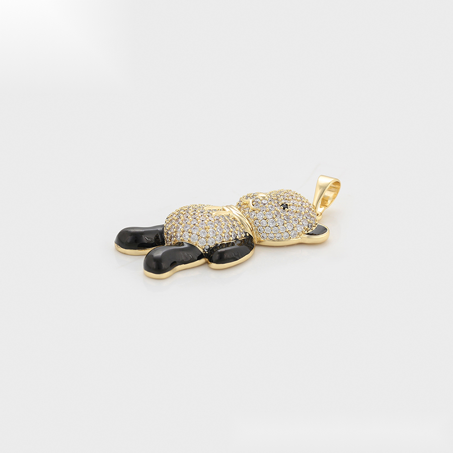 Teddy Bear Jewellery Set with Gold Crystal Pendant & Rose Gold Earrings