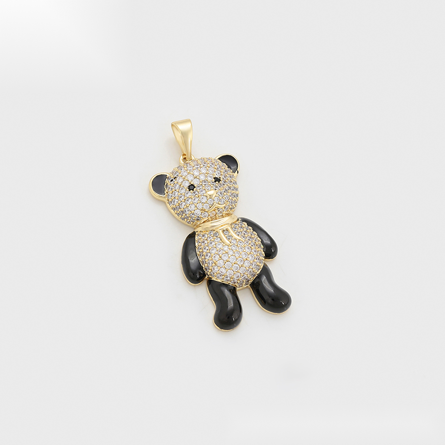 Teddy Bear Jewellery Set with Gold Crystal Pendant & Rose Gold Earrings