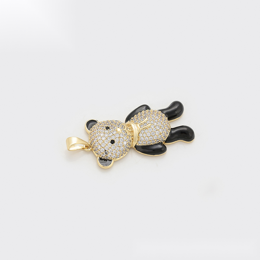 Teddy Bear Jewellery Set with Gold Crystal Pendant & Rose Gold Earrings