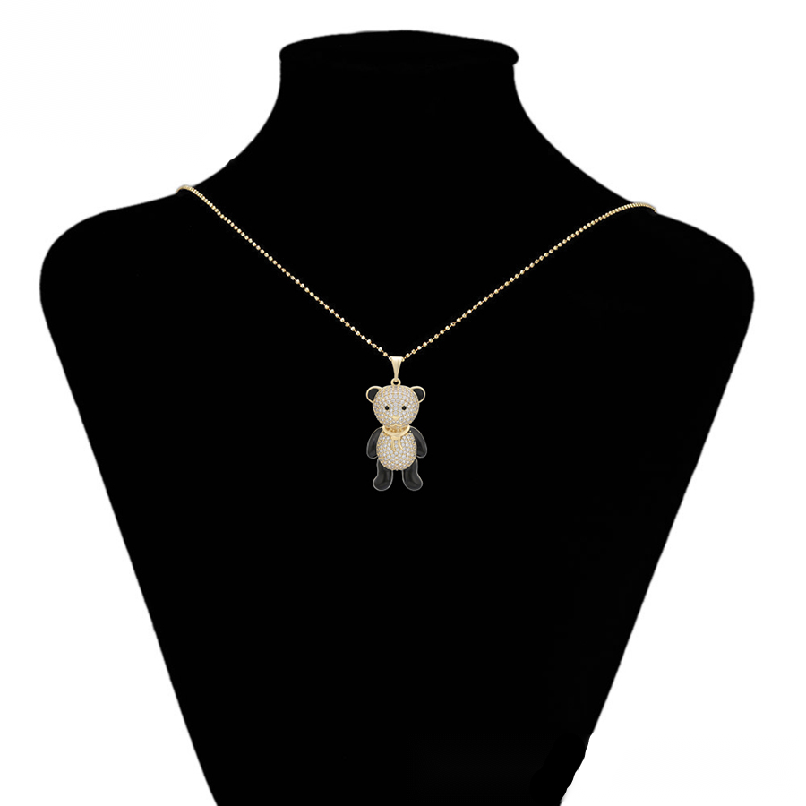Teddy Bear Jewellery Set with Gold Crystal Pendant & Rose Gold Earrings