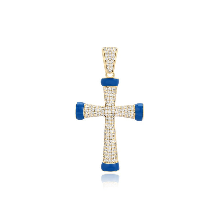 Gold & Blue Cross Pendant Necklace
