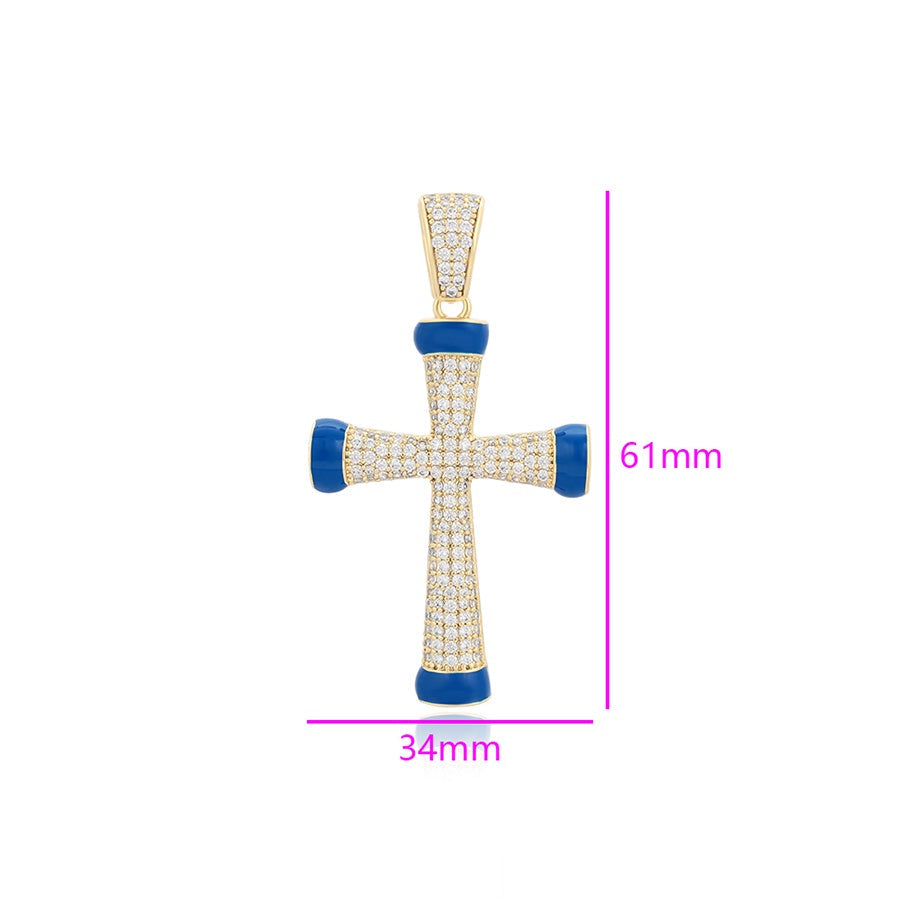 Gold & Blue Cross Pendant Necklace