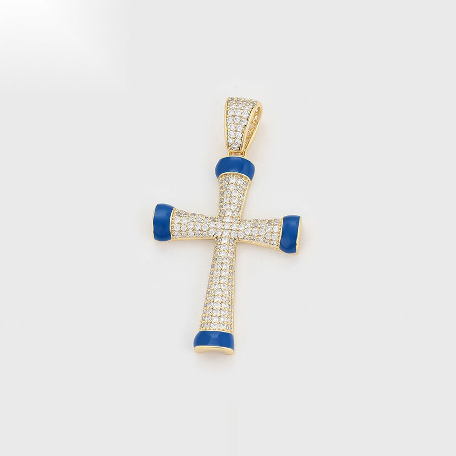 Gold & Blue Cross Pendant Necklace