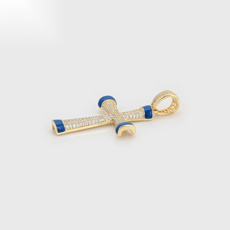 Gold & Blue Cross Pendant Necklace