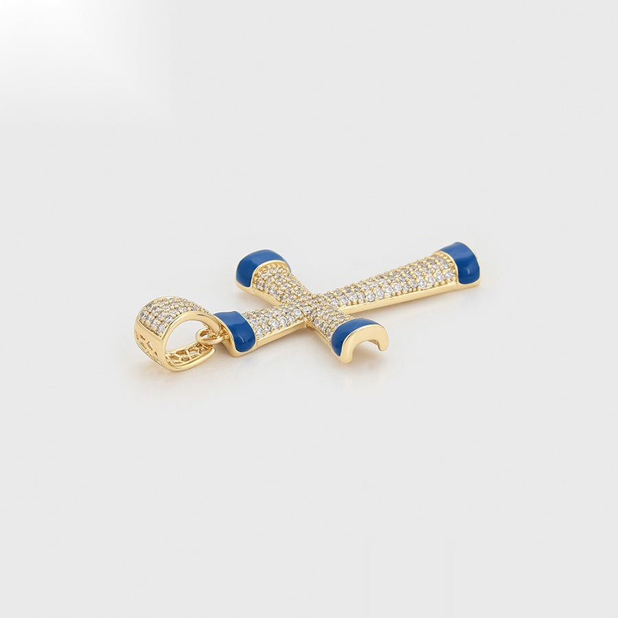 Gold & Blue Cross Pendant Necklace