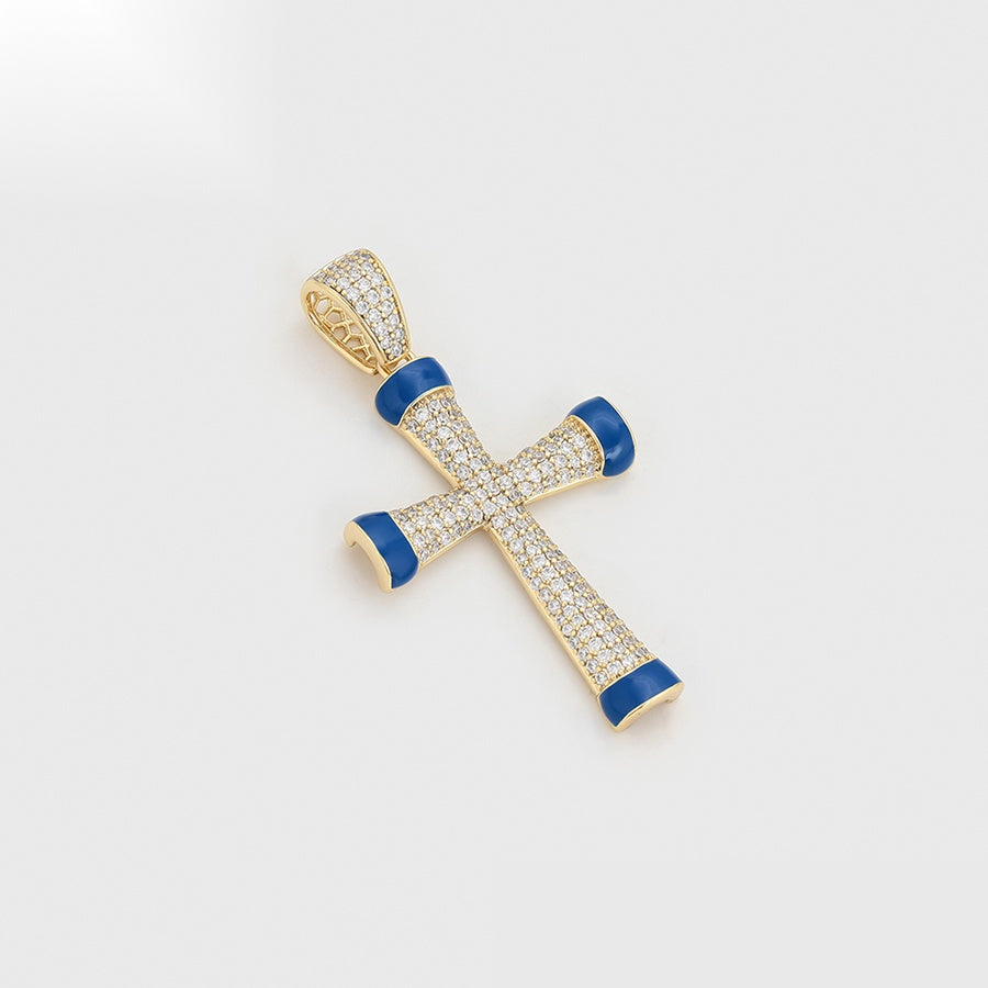 Gold & Blue Cross Pendant Necklace
