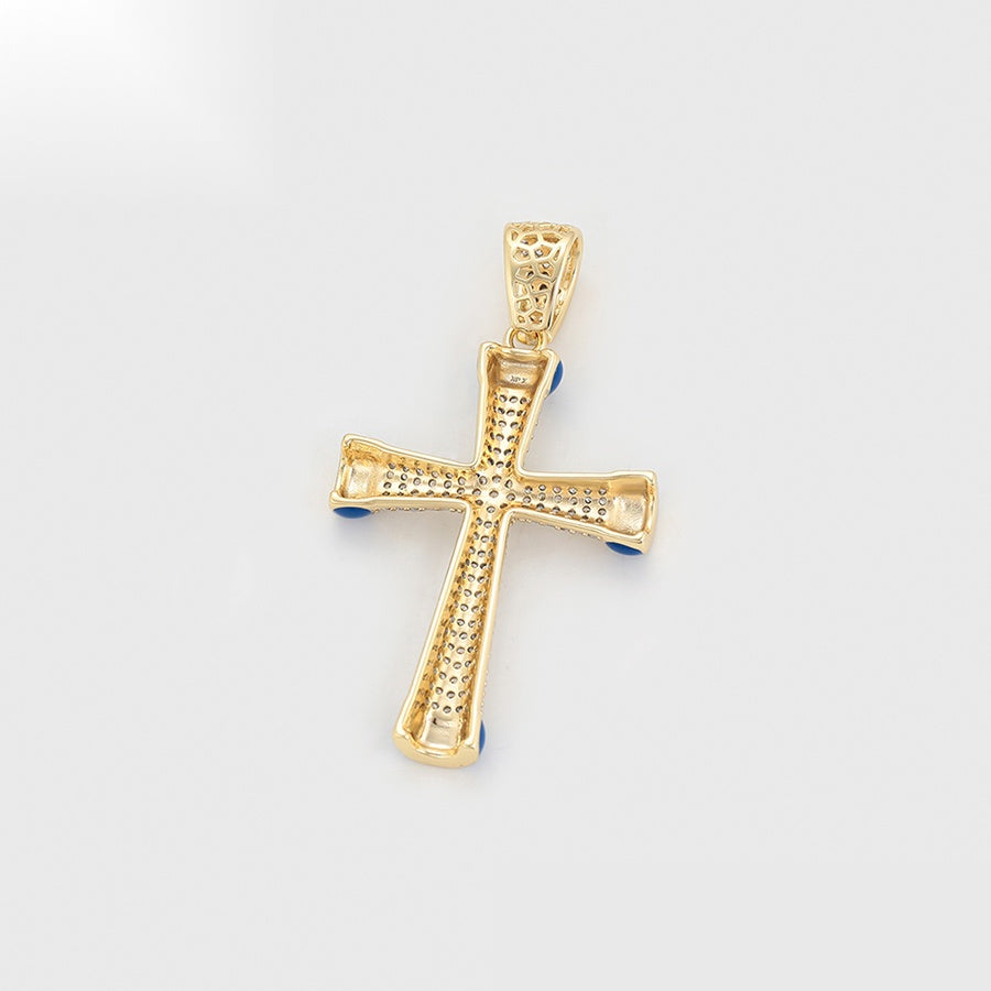 Gold & Blue Cross Pendant Necklace