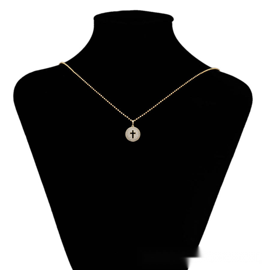 Gold Round Cross Pendant Necklace