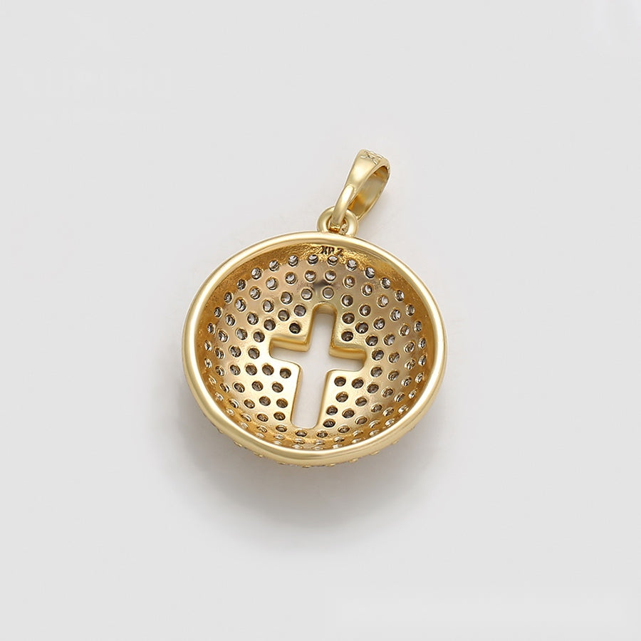 Gold Round Cross Pendant Necklace