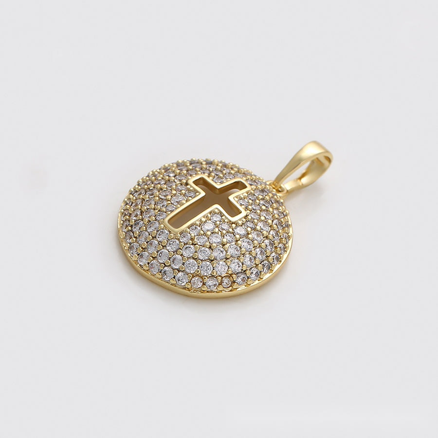 Gold Round Cross Pendant Necklace