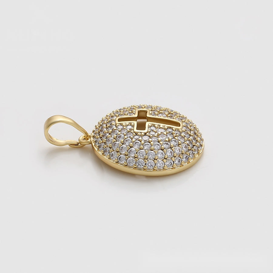 Gold Round Cross Pendant Necklace