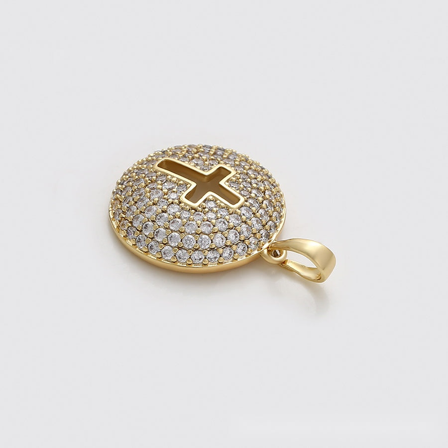Gold Round Cross Pendant Necklace