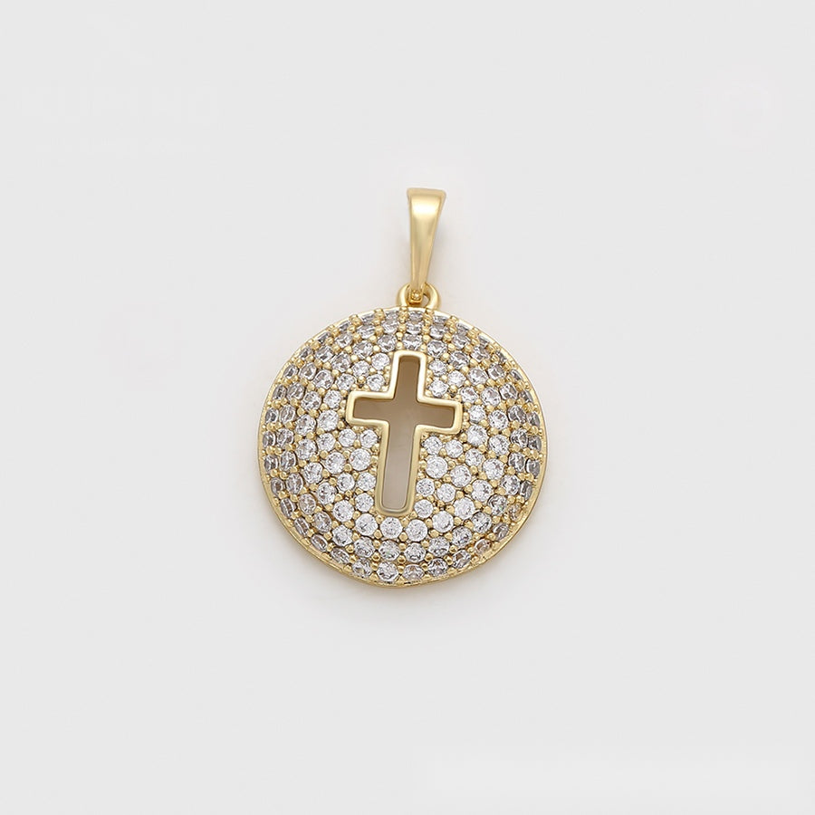 Gold Round Cross Pendant Necklace