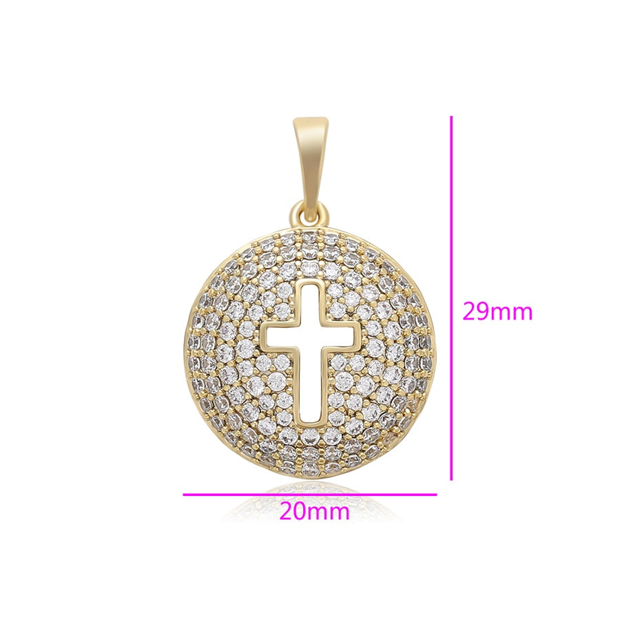 Gold Round Cross Pendant Necklace