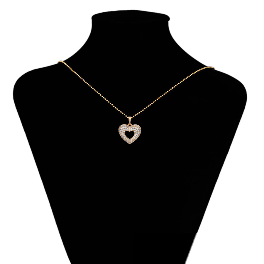 Gold Open Heart Crystal Pendant Necklace