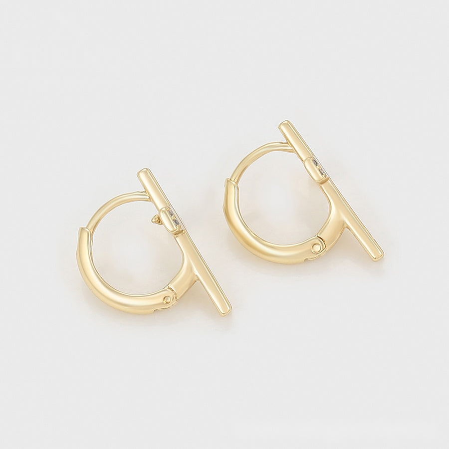Gold Cross Hoop Earrings with Clear Stones