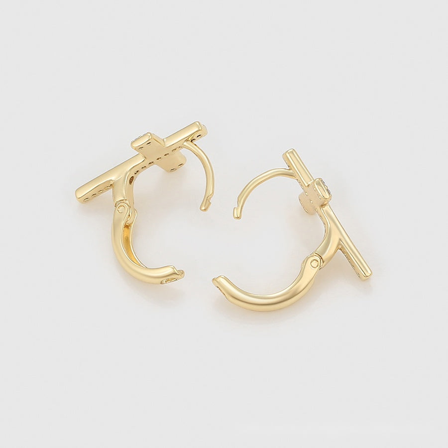 Gold Cross Hoop Earrings with Clear Stones