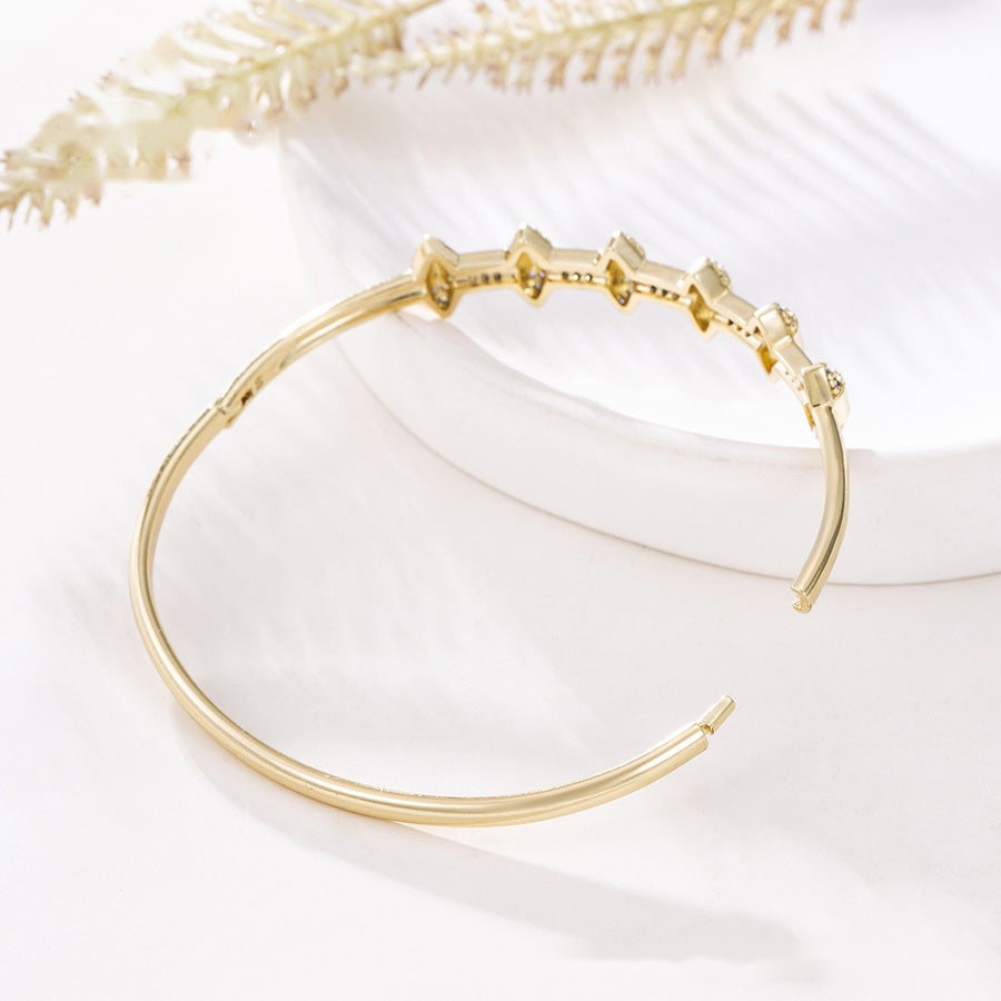 Gold Geometric Crystal Bangle Bracelet