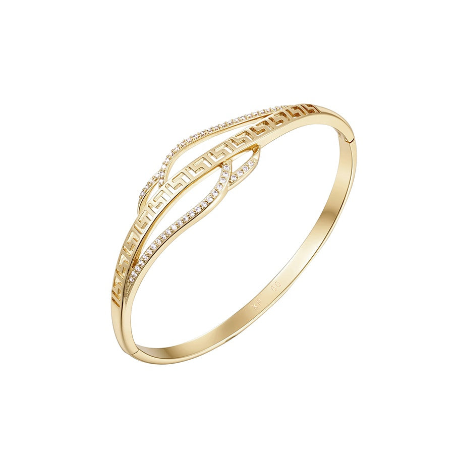 Gold Greek Key Infinity Crystal Bangle