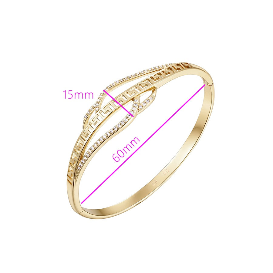 Gold Greek Key Infinity Crystal Bangle