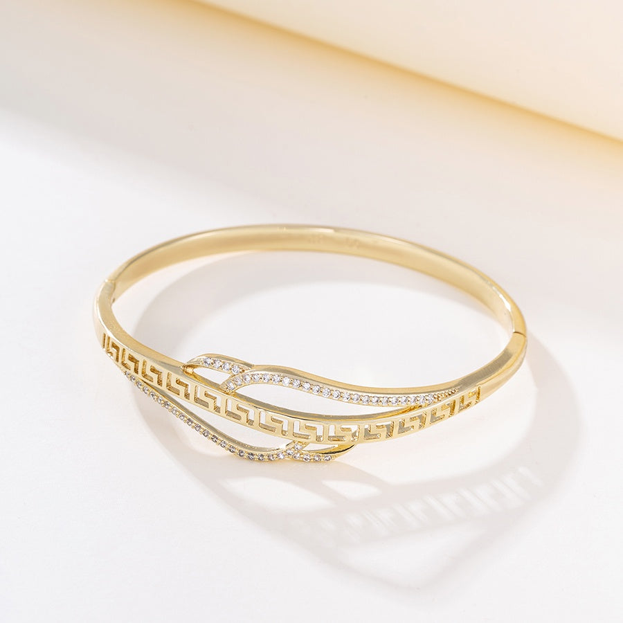 Gold Greek Key Infinity Crystal Bangle