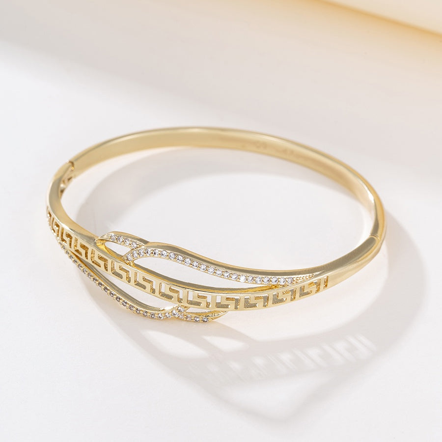 Gold Greek Key Infinity Crystal Bangle