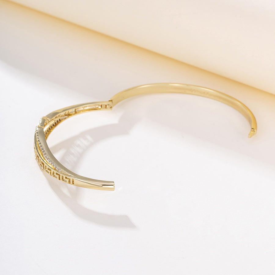 Gold Greek Key Infinity Crystal Bangle