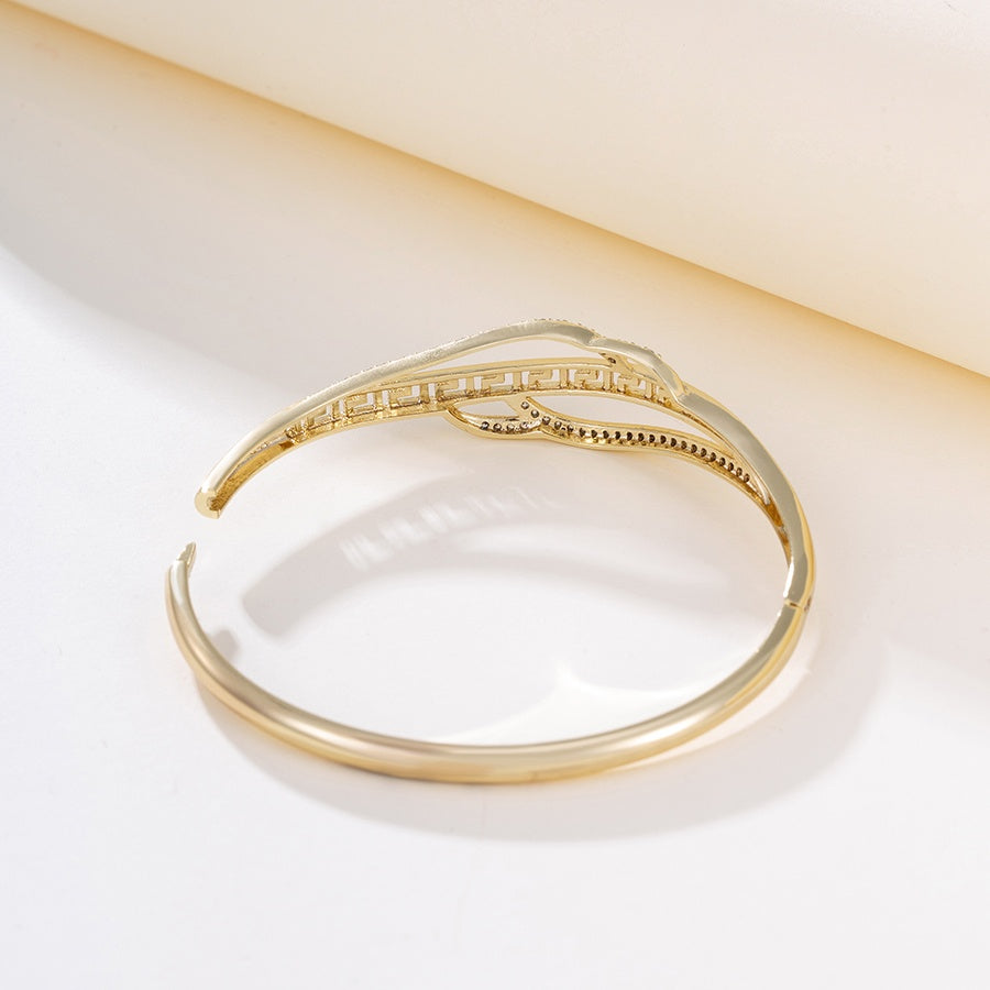 Gold Greek Key Infinity Crystal Bangle