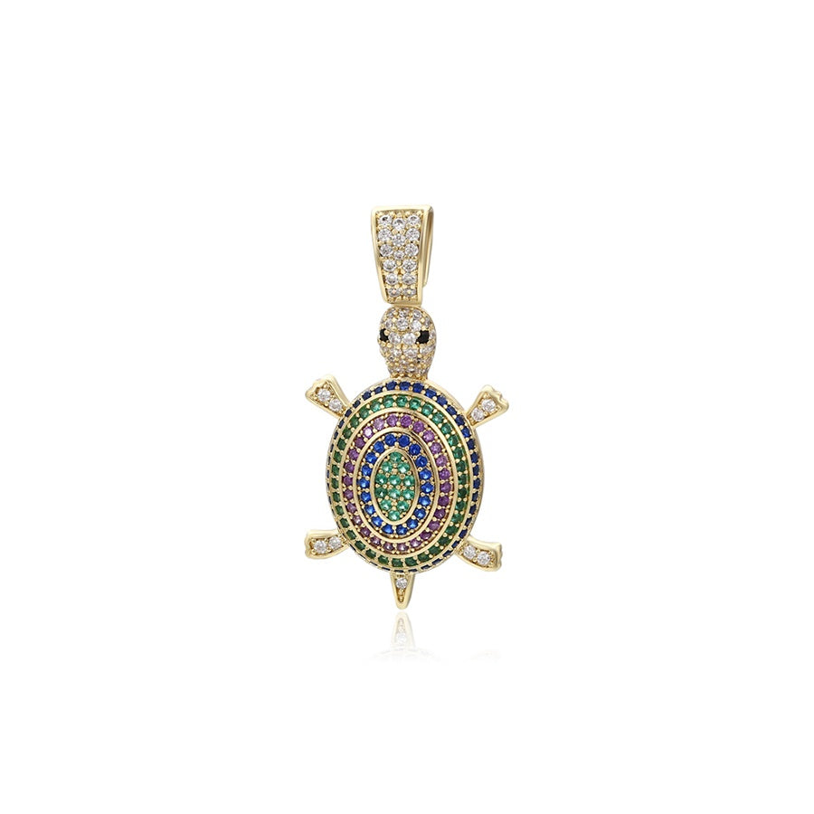 Gold Turtle Jewellery Set with Multicolour Pendant Necklace & Purple Stone Earrings