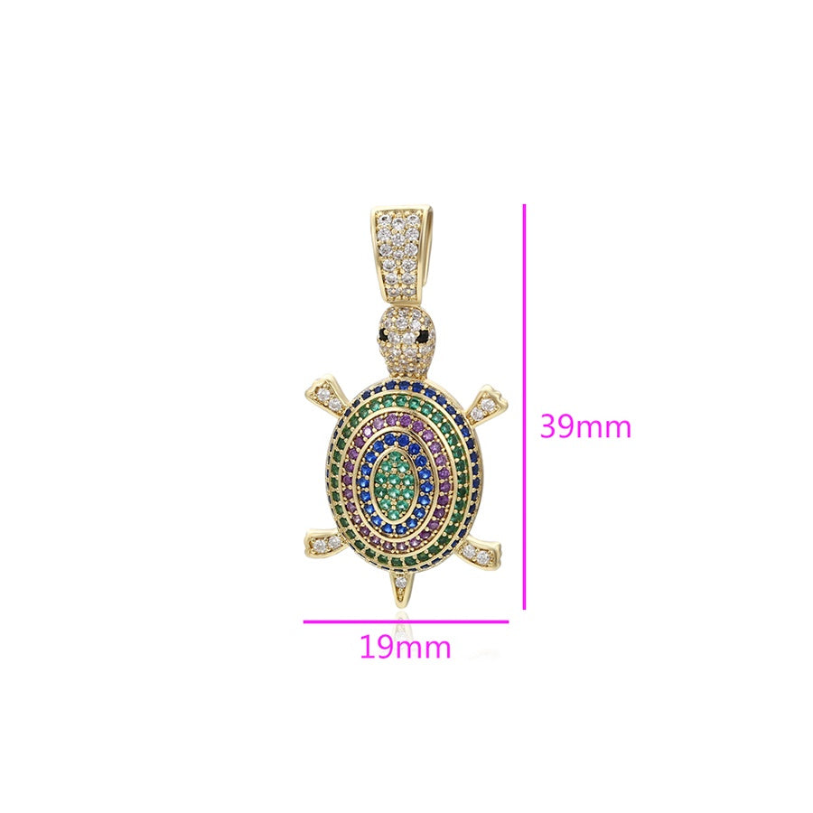 Gold Turtle Jewellery Set with Multicolour Pendant Necklace & Purple Stone Earrings
