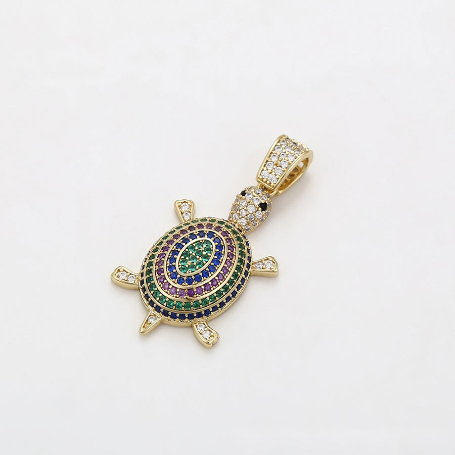 Gold Turtle Jewellery Set with Multicolour Pendant Necklace & Purple Stone Earrings