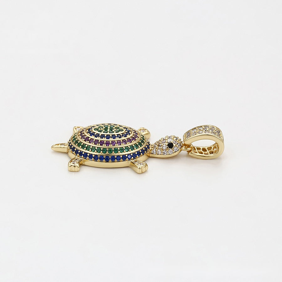 Gold Turtle Jewellery Set with Multicolour Pendant Necklace & Purple Stone Earrings