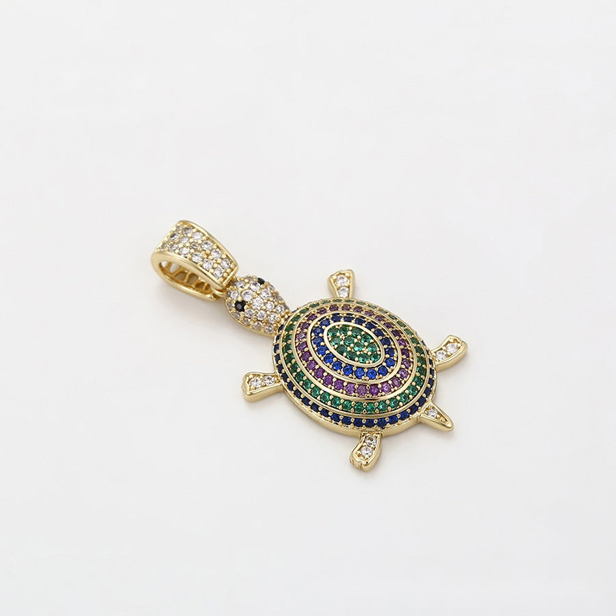 Gold Turtle Jewellery Set with Multicolour Pendant Necklace & Purple Stone Earrings