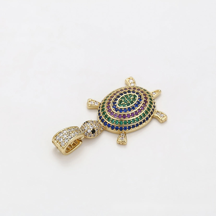 Gold Turtle Jewellery Set with Multicolour Pendant Necklace & Purple Stone Earrings