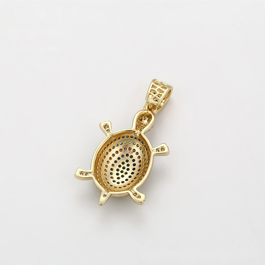 Gold Turtle Jewellery Set with Multicolour Pendant Necklace & Purple Stone Earrings