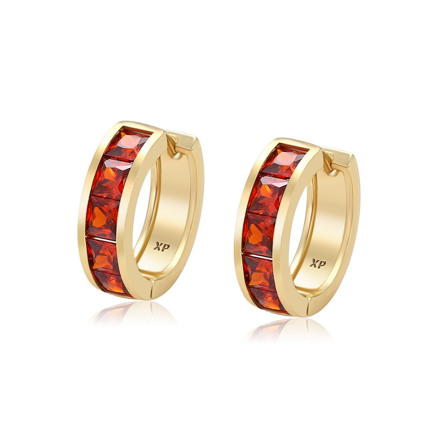 Gold Hoop Earrings with Red Stones