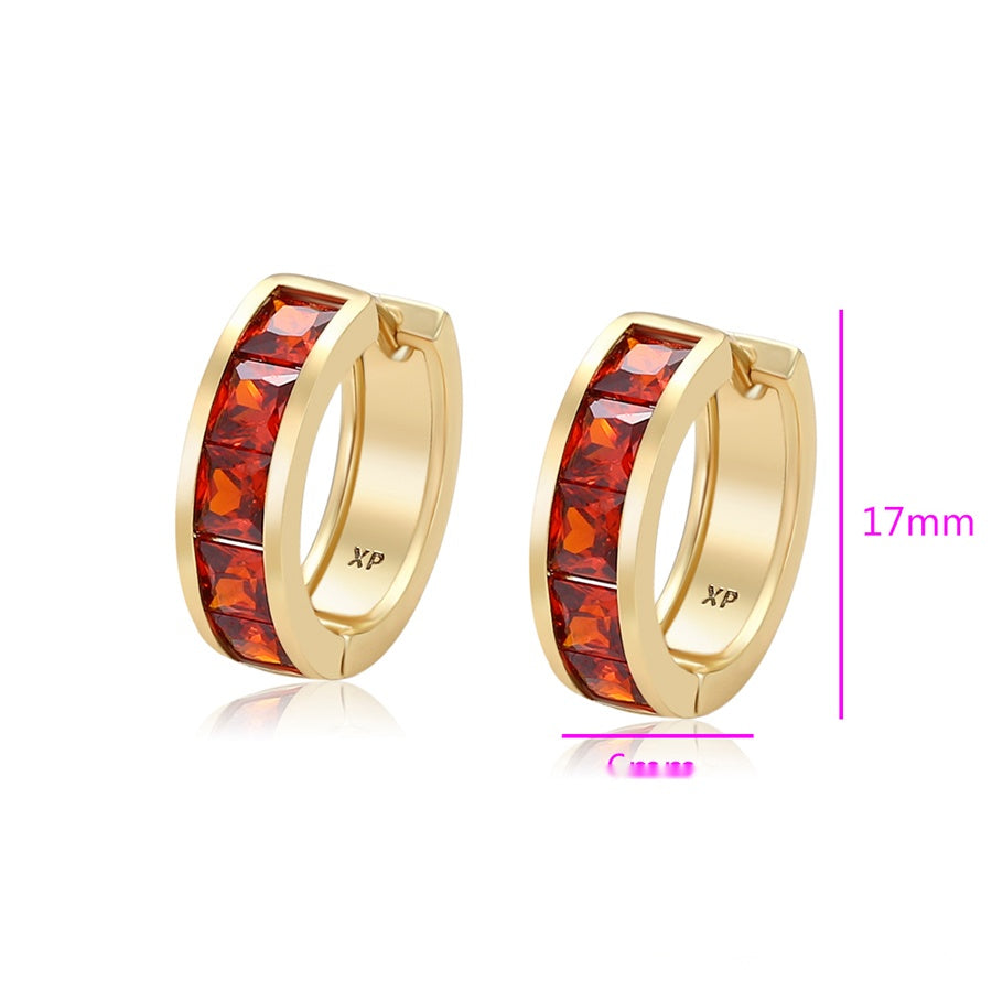 Gold Hoop Earrings with Red Stones