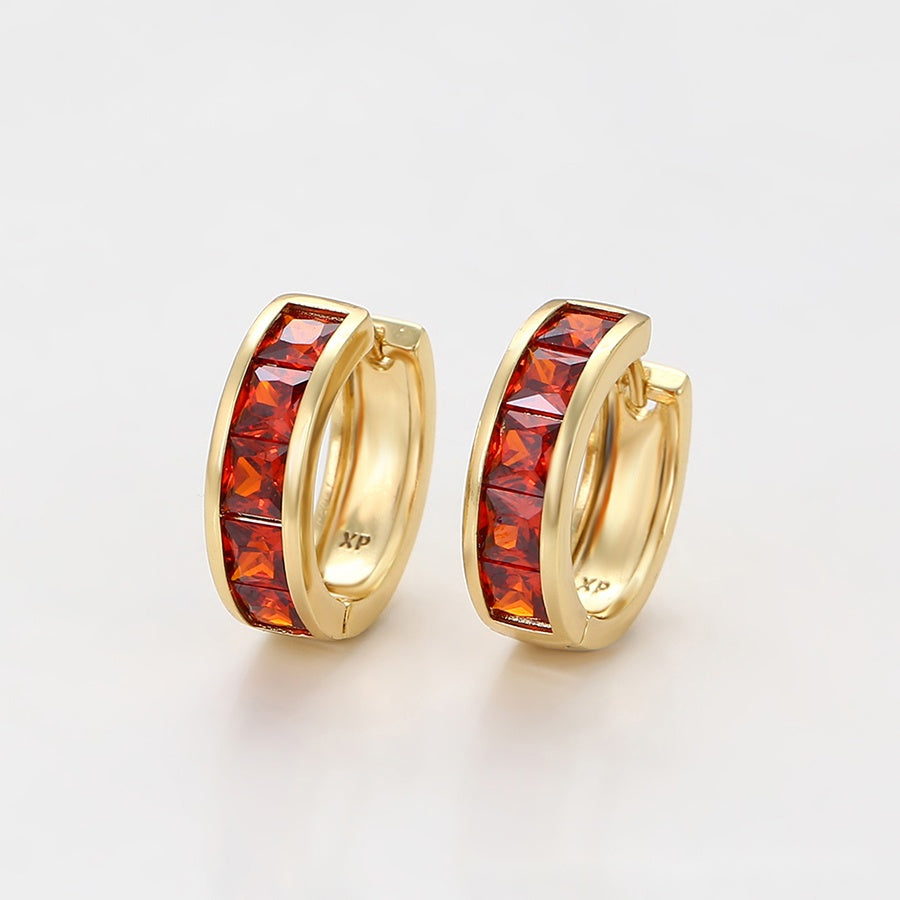 Gold Hoop Earrings with Red Stones