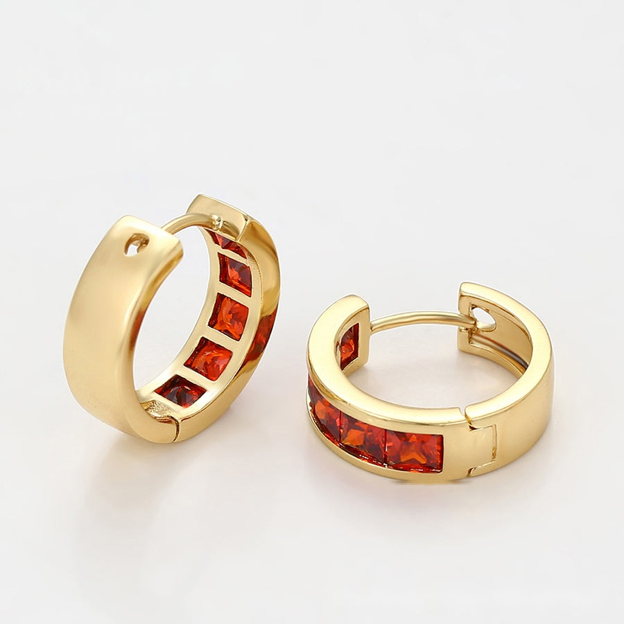 Gold Hoop Earrings with Red Stones