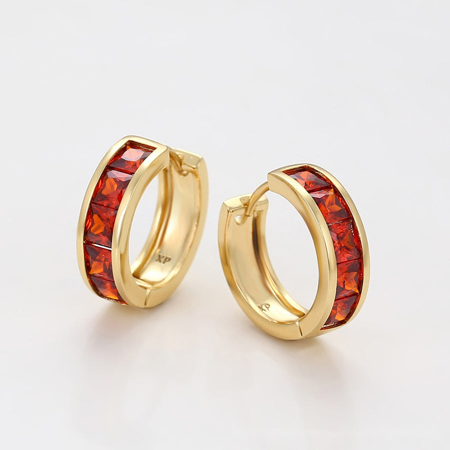 Gold Hoop Earrings with Red Stones