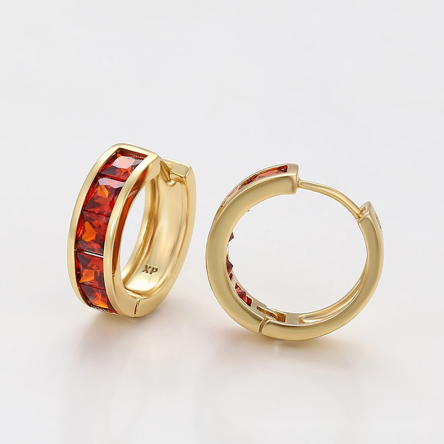 Gold Hoop Earrings with Red Stones
