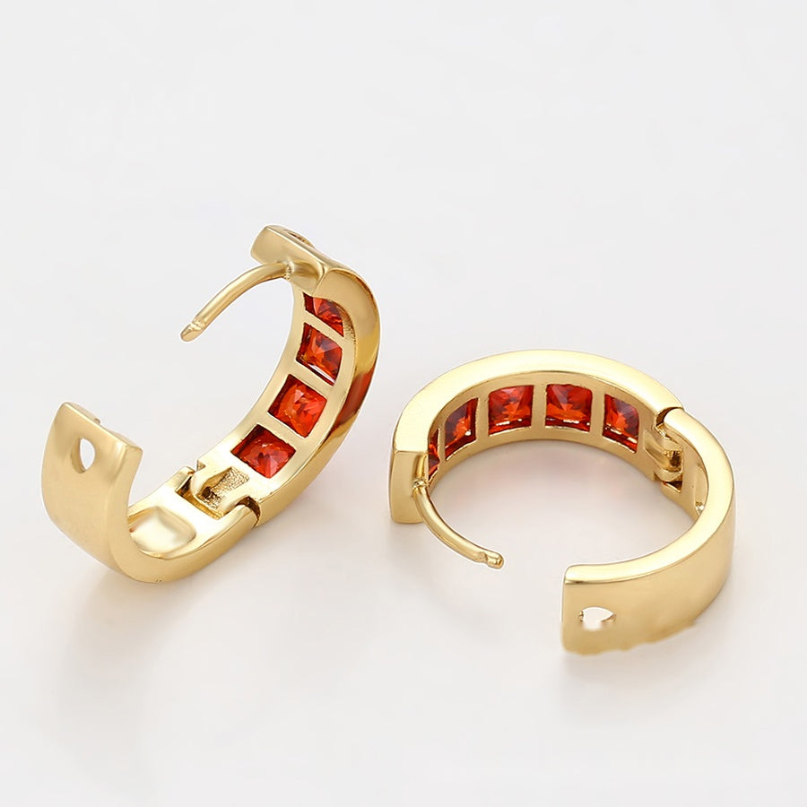 Gold Hoop Earrings with Red Stones