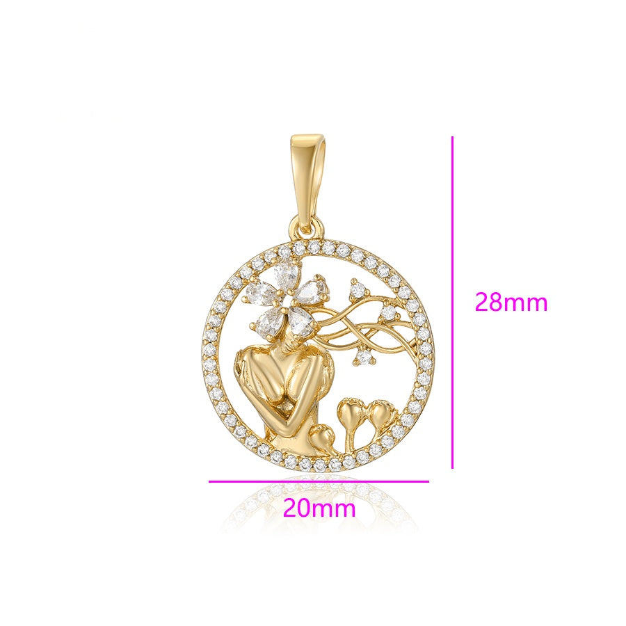 Gold Floral Lady Pendant Necklace