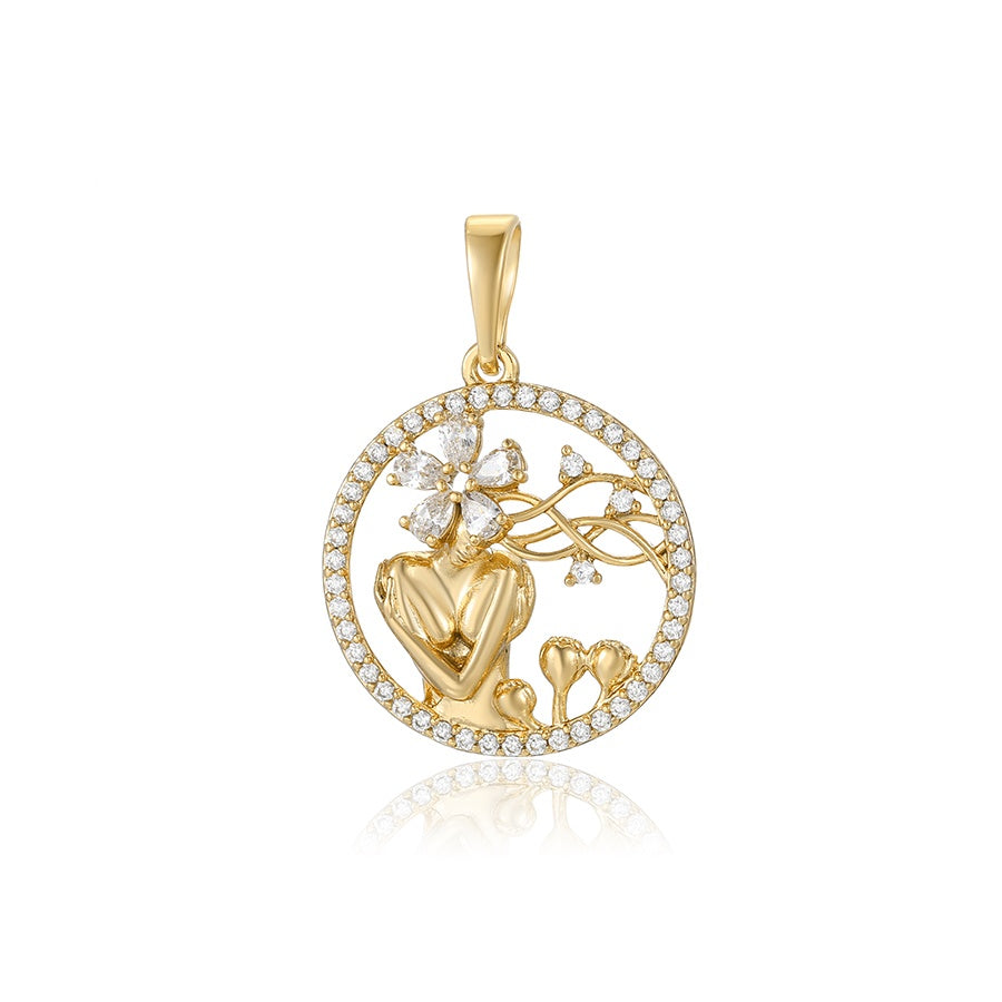 Gold Floral Lady Pendant Necklace
