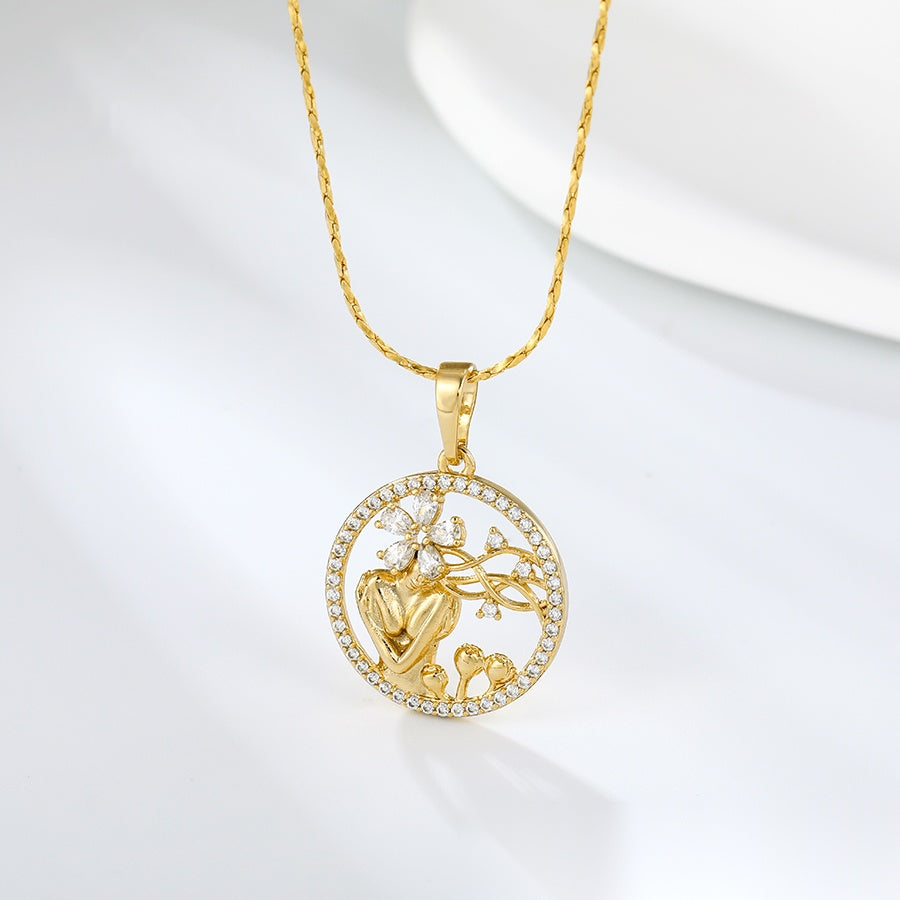 Gold Floral Lady Pendant Necklace