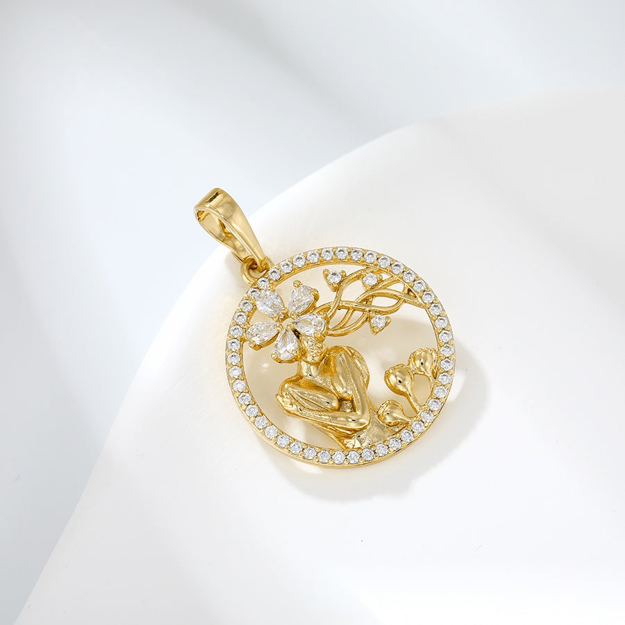 Gold Floral Lady Pendant Necklace