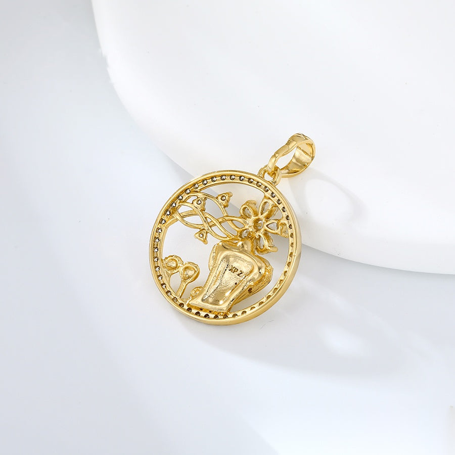 Gold Floral Lady Pendant Necklace