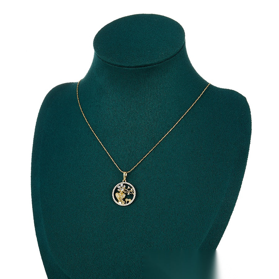 Gold Floral Lady Pendant Necklace