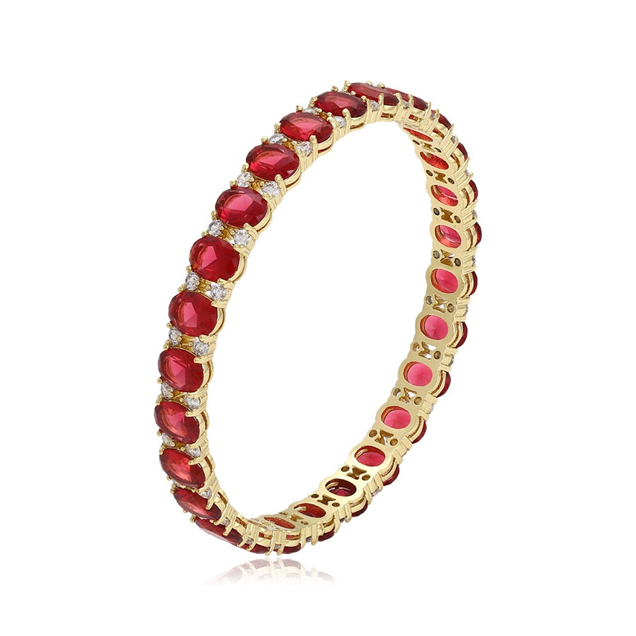 Ruby Red Oval Stone Bangle Bracelet